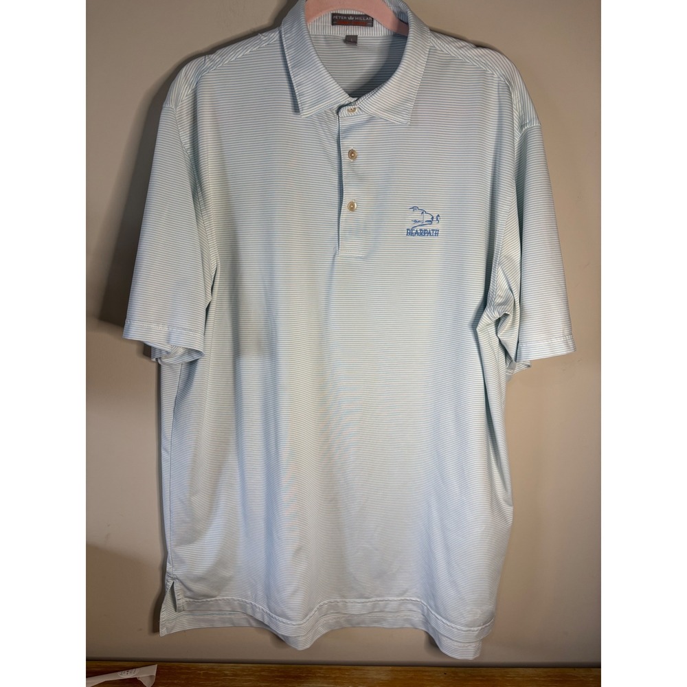 Peter Millar‎ Mens Summer Comfort Polo Shirt Blue White Stripe Bearpath Golf L